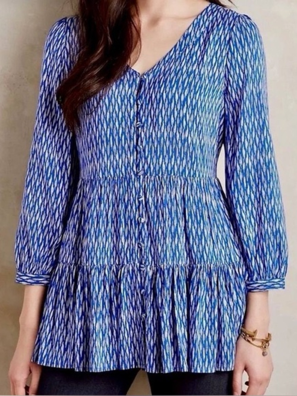 Anthropologie Maeve Lila Tiered Button Up Tunic Babydoll Blouse